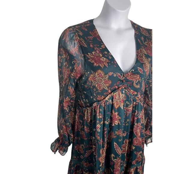 Band Of The Free Run The World Pine Paisley Empire Waist Midi Dress Size Large - Picture 3 of 16